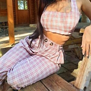Pink Plaid Slack Pants